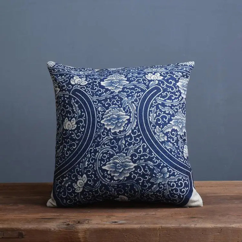 Blue Porcelain Pattern China Flower Decorative Pillow Sham(No Pillow Core Inside)Linen Cotton Sofa Cushion /Car Throw Pillowcase