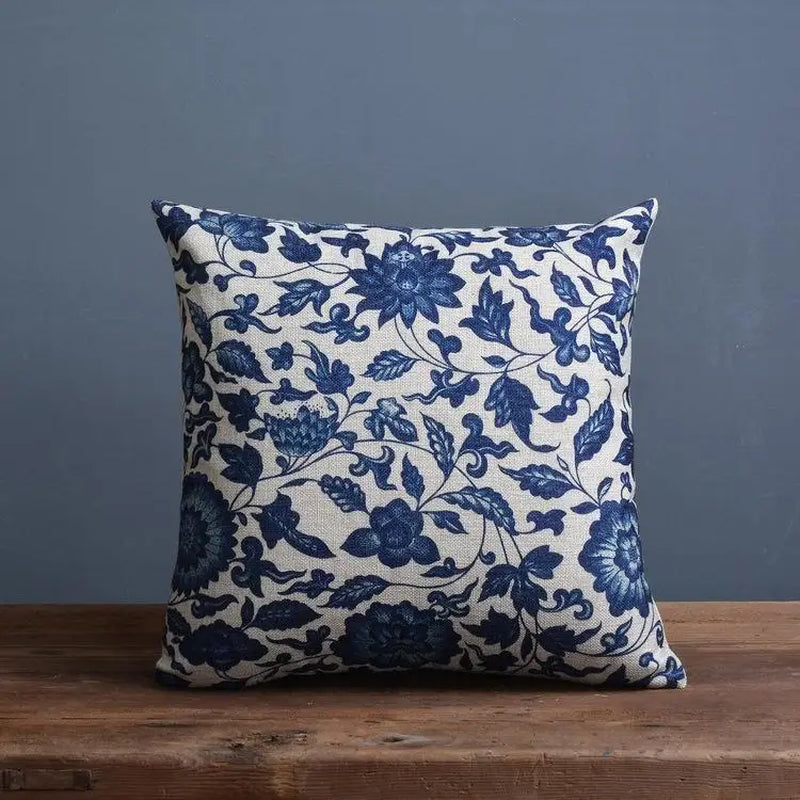 Blue Porcelain Pattern China Flower Decorative Pillow Sham(No Pillow Core Inside)Linen Cotton Sofa Cushion /Car Throw Pillowcase