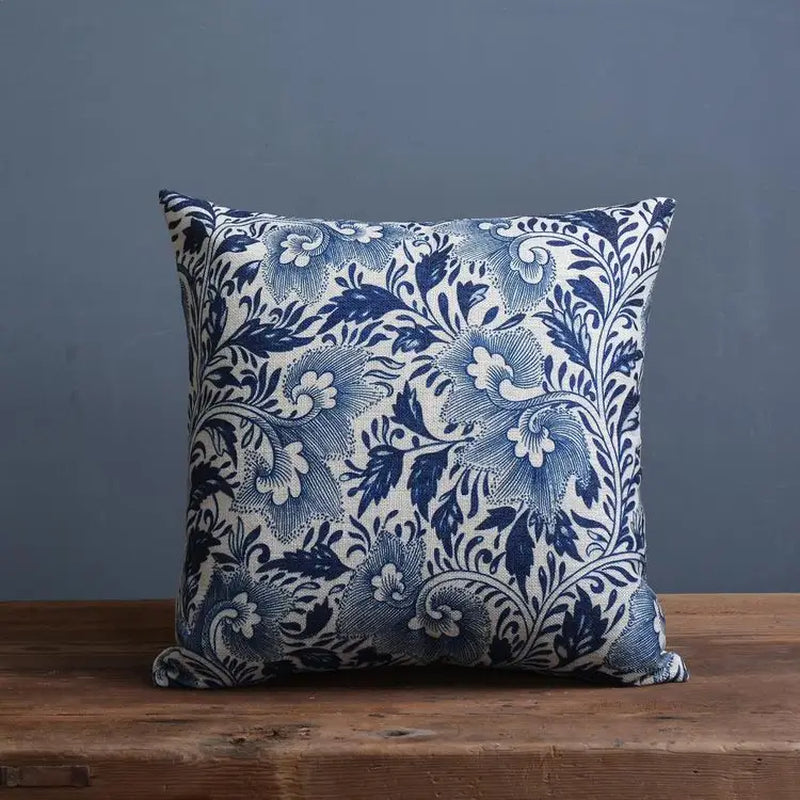 Blue Porcelain Pattern China Flower Decorative Pillow Sham(No Pillow Core Inside)Linen Cotton Sofa Cushion /Car Throw Pillowcase
