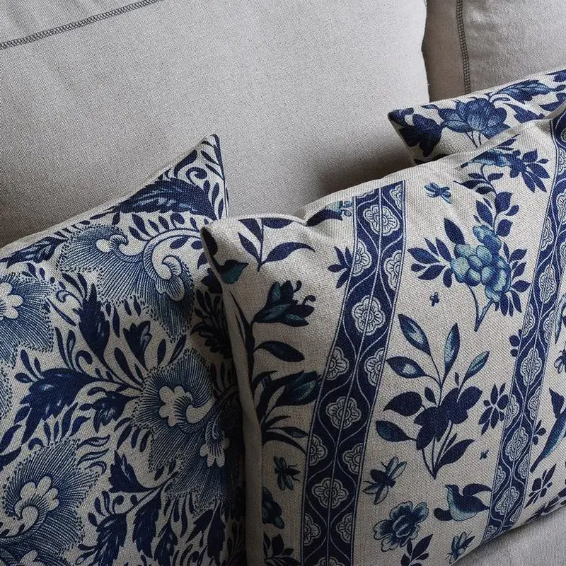 Blue Porcelain Pattern China Flower Decorative Pillow Sham(No Pillow Core Inside)Linen Cotton Sofa Cushion /Car Throw Pillowcase