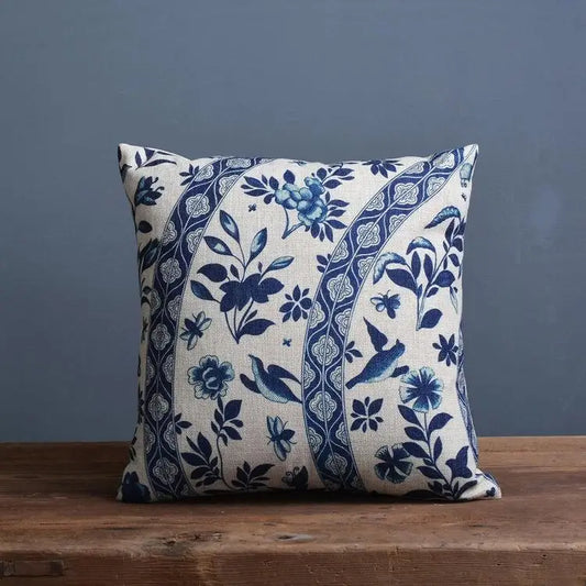 Blue Porcelain Pattern China Flower Decorative Pillow Sham(No Pillow Core Inside)Linen Cotton Sofa Cushion /Car Throw Pillowcase
