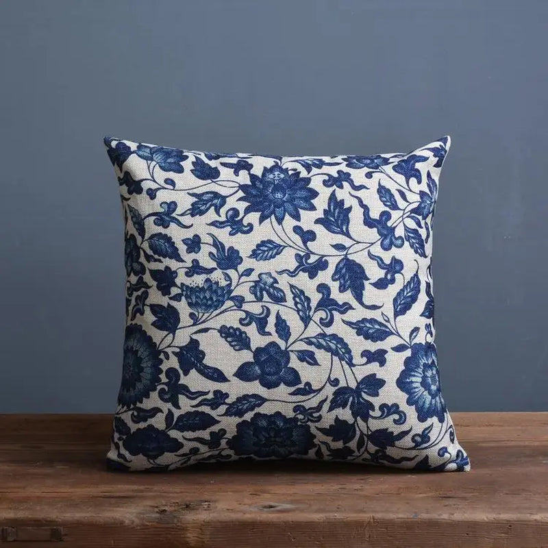 Blue Porcelain Pattern China Flower Decorative Pillow Sham(No Pillow Core Inside)Linen Cotton Sofa Cushion /Car Throw Pillowcase