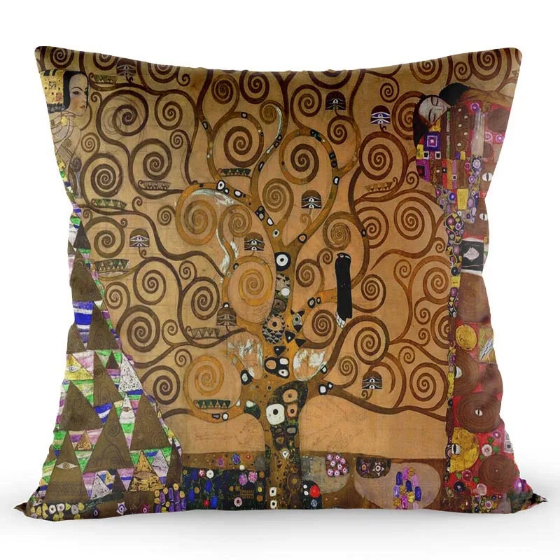 Gustav Klimt Painting Cushion Cover Gold Pattern Print Pillow Cover Satin 40*40 CM Throw Pillowcase Decorative for Home