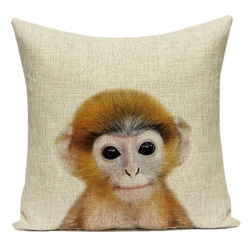Animals Monkey Deer Lion Pattern Cushion Cover Polyester Tiger Lion Pillowcase Home Decor Throw Pillow Cover for Sofa Seat