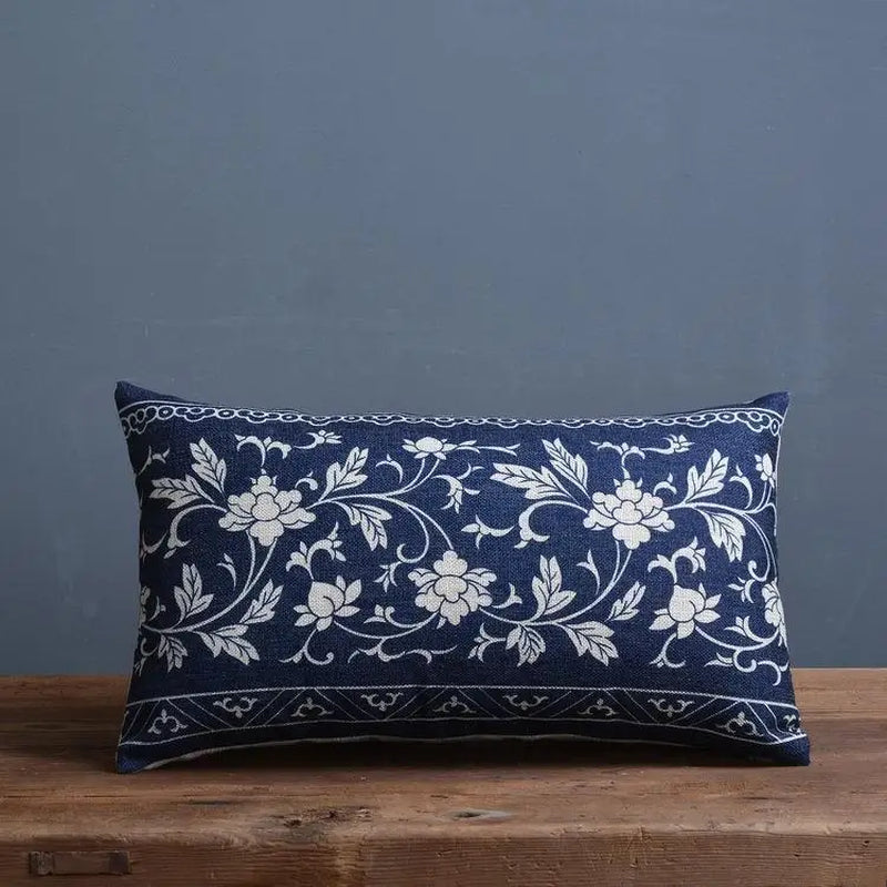 Blue Porcelain Pattern China Flower Decorative Pillow Sham(No Pillow Core Inside)Linen Cotton Sofa Cushion /Car Throw Pillowcase