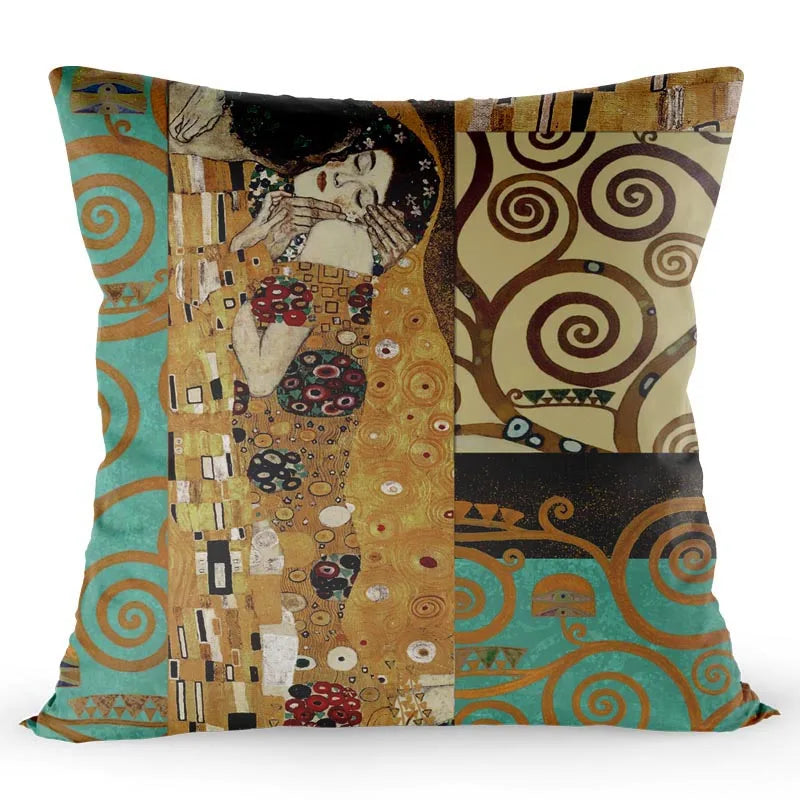 Gustav Klimt Painting Cushion Cover Gold Pattern Print Pillow Cover Satin 40*40 CM Throw Pillowcase Decorative for Home