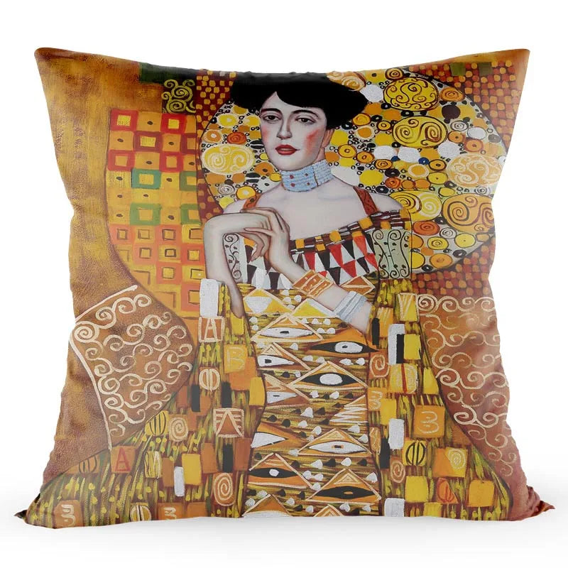 Gustav Klimt Painting Cushion Cover Gold Pattern Print Pillow Cover Satin 40*40 CM Throw Pillowcase Decorative for Home