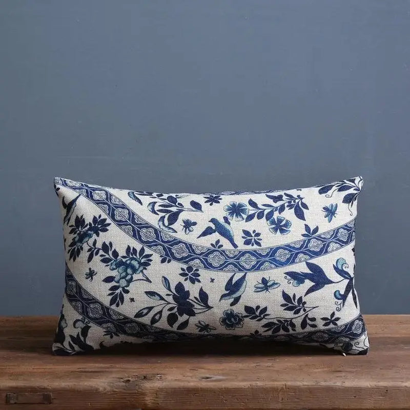 Blue Porcelain Pattern China Flower Decorative Pillow Sham(No Pillow Core Inside)Linen Cotton Sofa Cushion /Car Throw Pillowcase