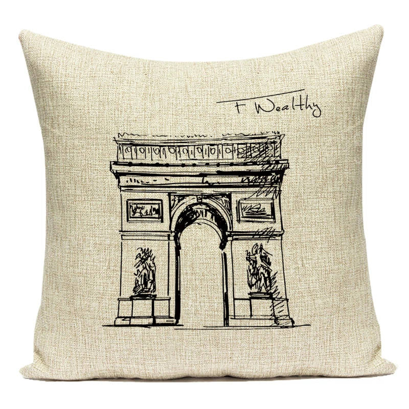 Triumphal Arch Eiffel Tower Pattern Cushion Cover Throw Pillow Cover for Bed Home Decor Square London Bridge Pillowcase