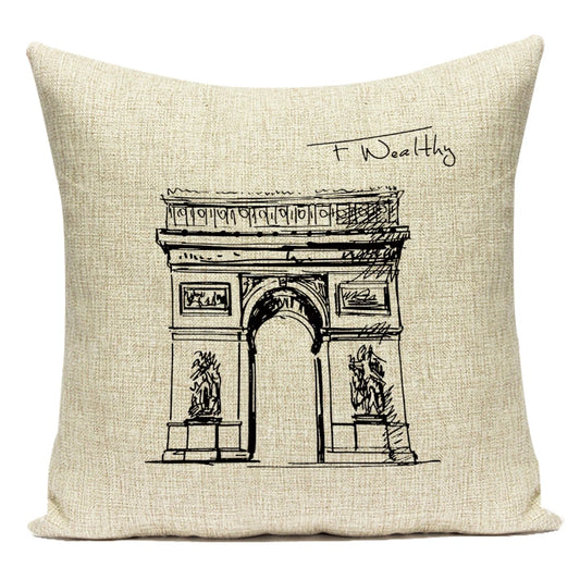Triumphal Arch Eiffel Tower Pattern Cushion Cover Throw Pillow Cover for Bed Home Decor Square London Bridge Pillowcase