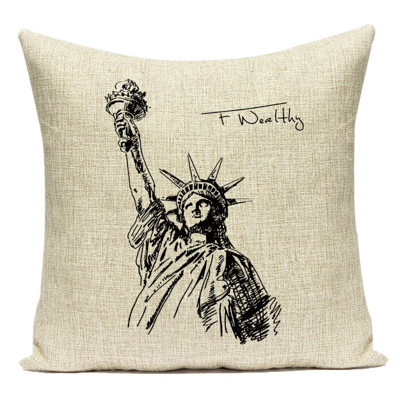 Triumphal Arch Eiffel Tower Pattern Cushion Cover Throw Pillow Cover for Bed Home Decor Square London Bridge Pillowcase