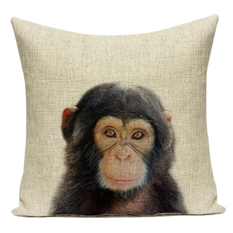 Animals Monkey Deer Lion Pattern Cushion Cover Polyester Tiger Lion Pillowcase Home Decor Throw Pillow Cover for Sofa Seat