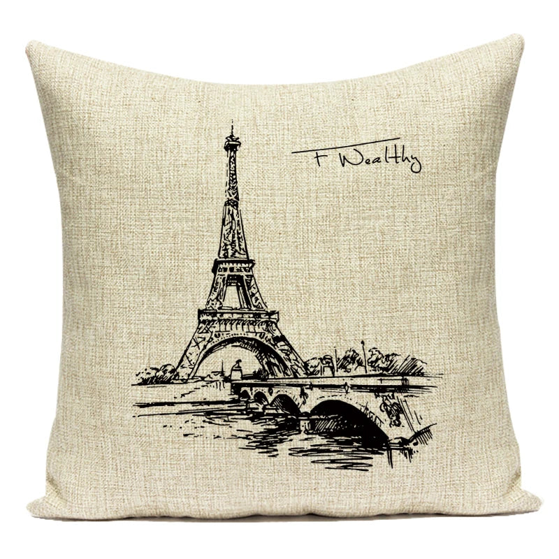 Triumphal Arch Eiffel Tower Pattern Cushion Cover Throw Pillow Cover for Bed Home Decor Square London Bridge Pillowcase