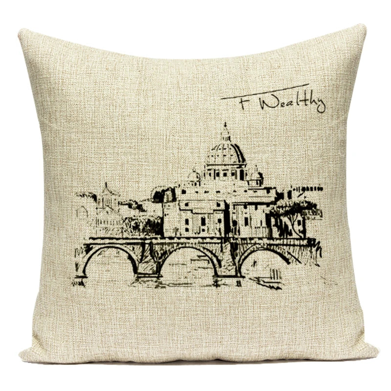 Triumphal Arch Eiffel Tower Pattern Cushion Cover Throw Pillow Cover for Bed Home Decor Square London Bridge Pillowcase