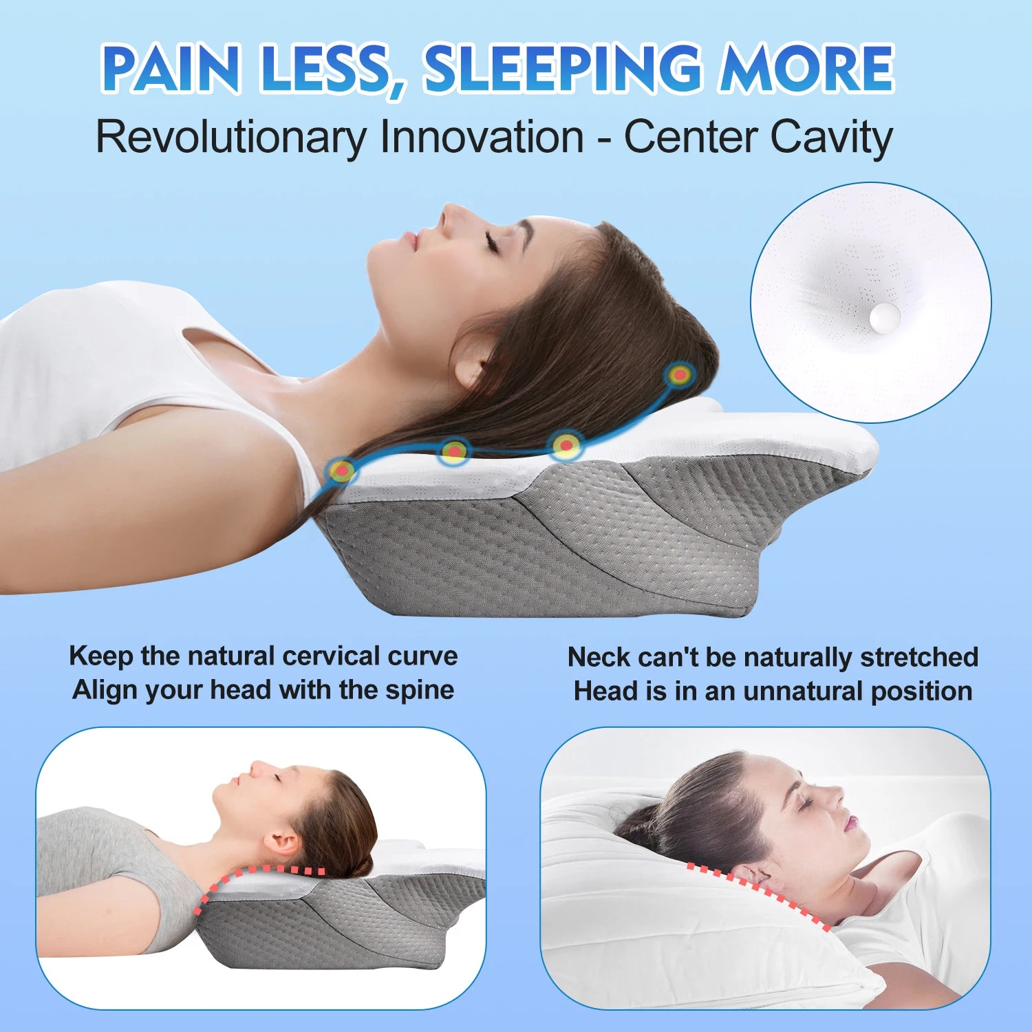 Pulatree New Odorless Orthopedic Pillow for Neck and Shoulder Pain Memory Foam Neck Pillow Ergonomic Sleeping Cervical Pillow