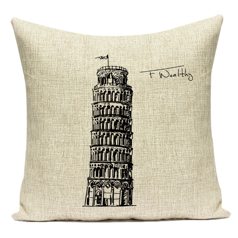 Triumphal Arch Eiffel Tower Pattern Cushion Cover Throw Pillow Cover for Bed Home Decor Square London Bridge Pillowcase