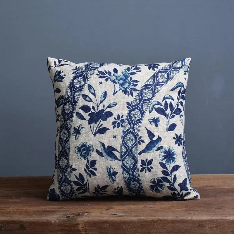 Blue Porcelain Pattern China Flower Decorative Pillow Sham（No Pillow Core Inside）Linen Cotton Sofa Cushion /Car Throw Pillowcase