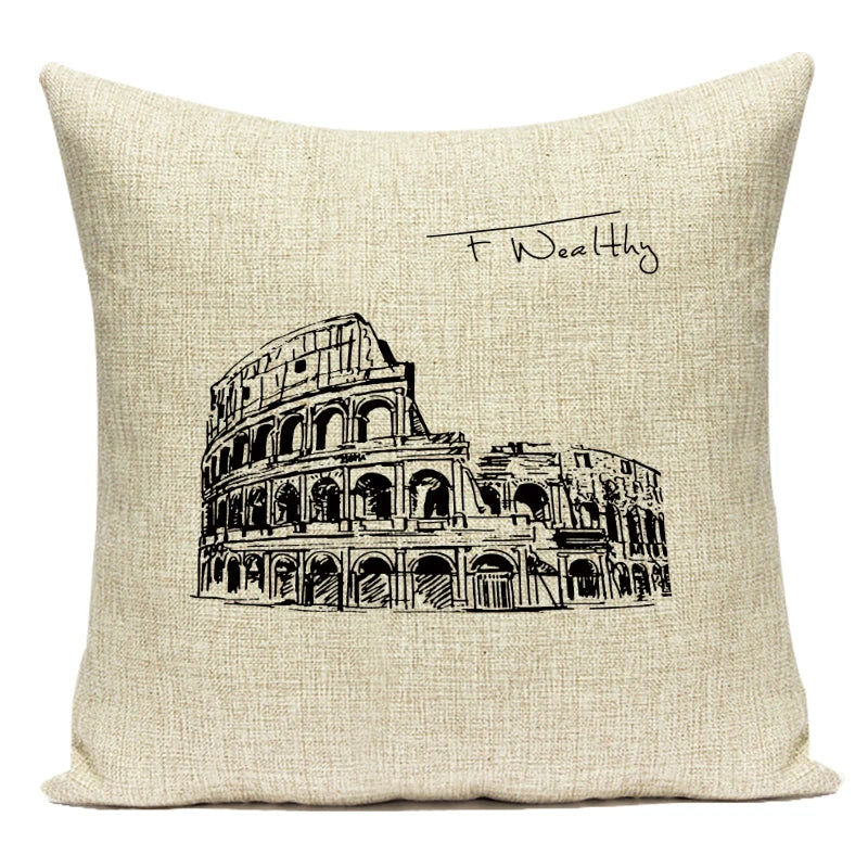 Triumphal Arch Eiffel Tower Pattern Cushion Cover Throw Pillow Cover for Bed Home Decor Square London Bridge Pillowcase