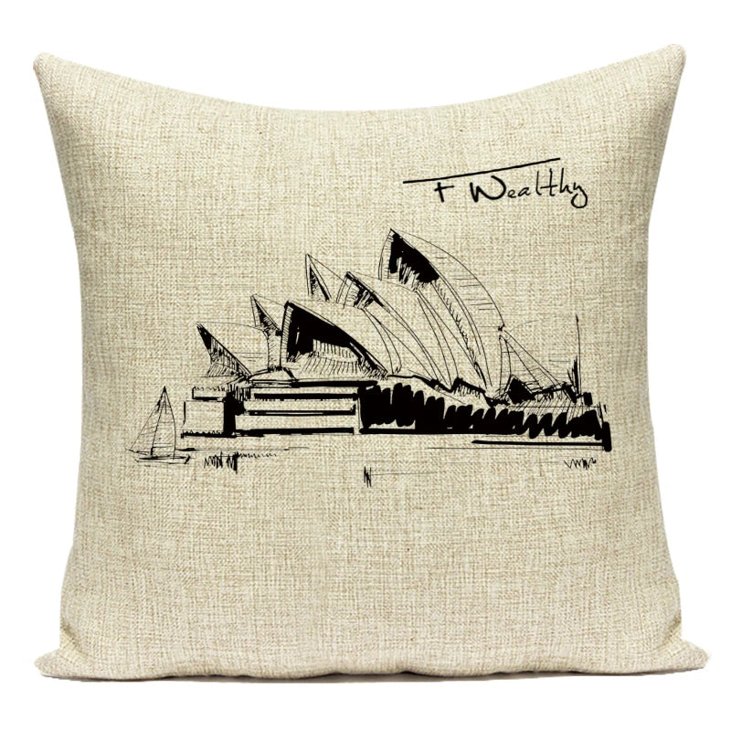 Triumphal Arch Eiffel Tower Pattern Cushion Cover Throw Pillow Cover for Bed Home Decor Square London Bridge Pillowcase