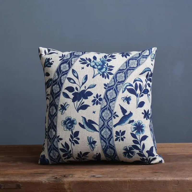 Blue Porcelain Pattern China Flower Decorative Pillow Sham（No Pillow Core Inside）Linen Cotton Sofa Cushion /Car Throw Pillowcase
