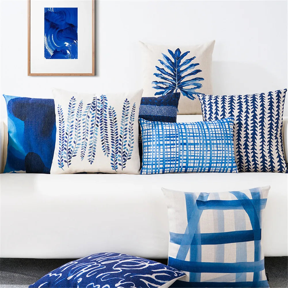 Nordic Style Decorative Throw Pillow Case Blue Geometric Lumbar Pillow Cushion Cover Case Decoration for Sofa Home Cojines 45X45