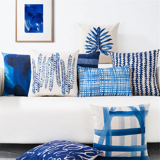 Nordic Style Decorative Throw Pillow Case Blue Geometric Lumbar Pillow Cushion Cover Case Decoration for Sofa Home Cojines 45X45
